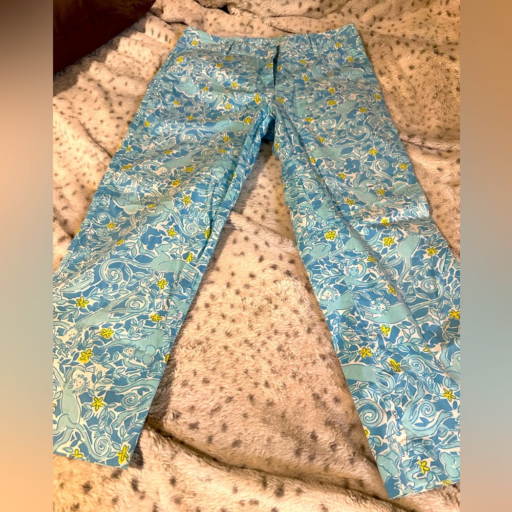Lilly Pulitzer Blue Floral Straight Leg Pants